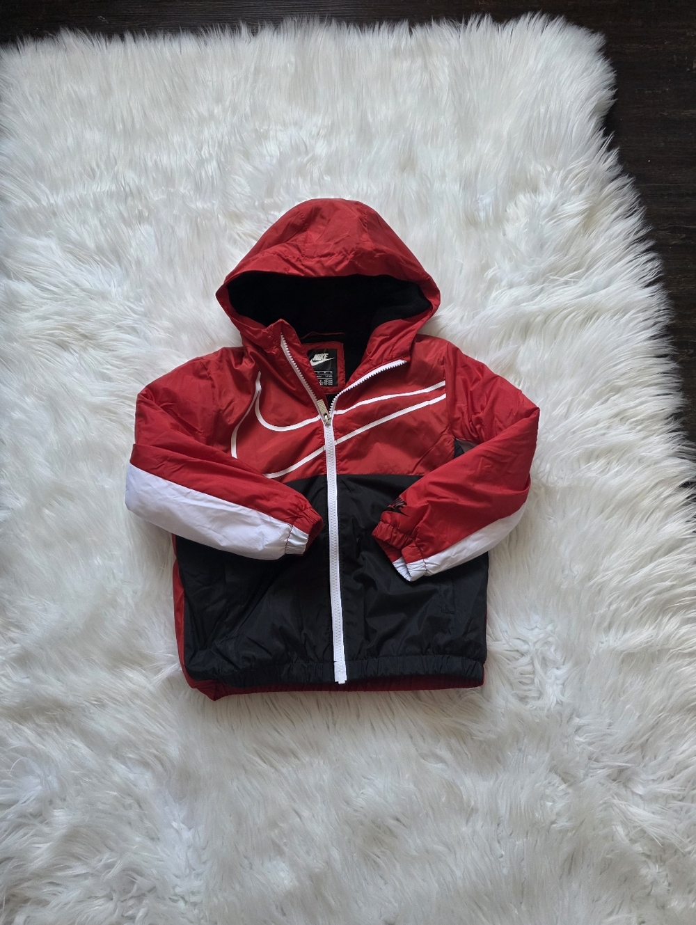 Nike Kids Red, Black & White Hooded Rain Jacket